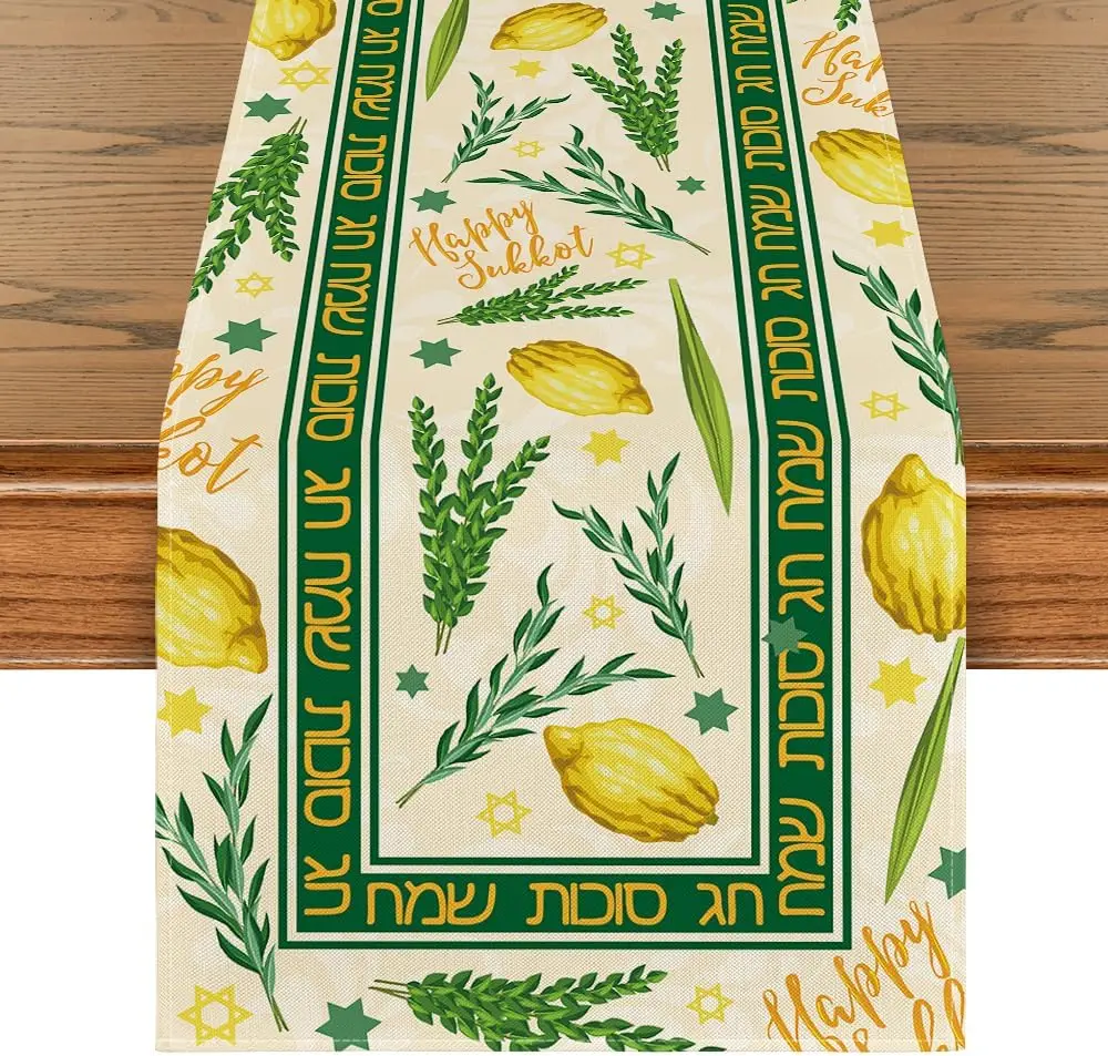 Happy Sukkot Table Runner Dresser Scarves Decor Etrog Lulav Sukkah Kitchen Dining Table Runner Home Party Decorations