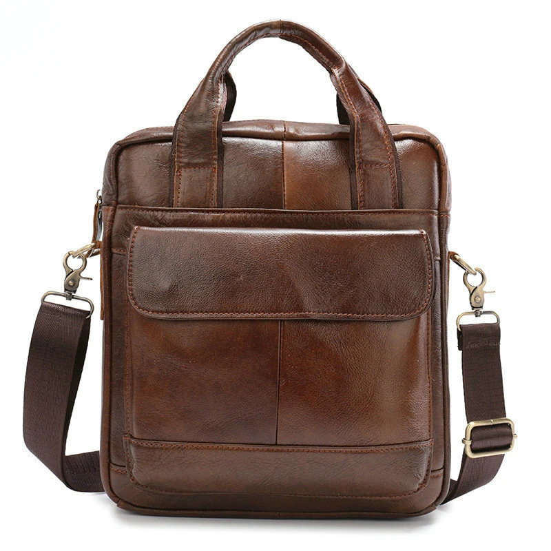 A4-sized vertical document briefcase retro men's bag, handbag business cross-body bag, single-layer cowhide shoulder bag
