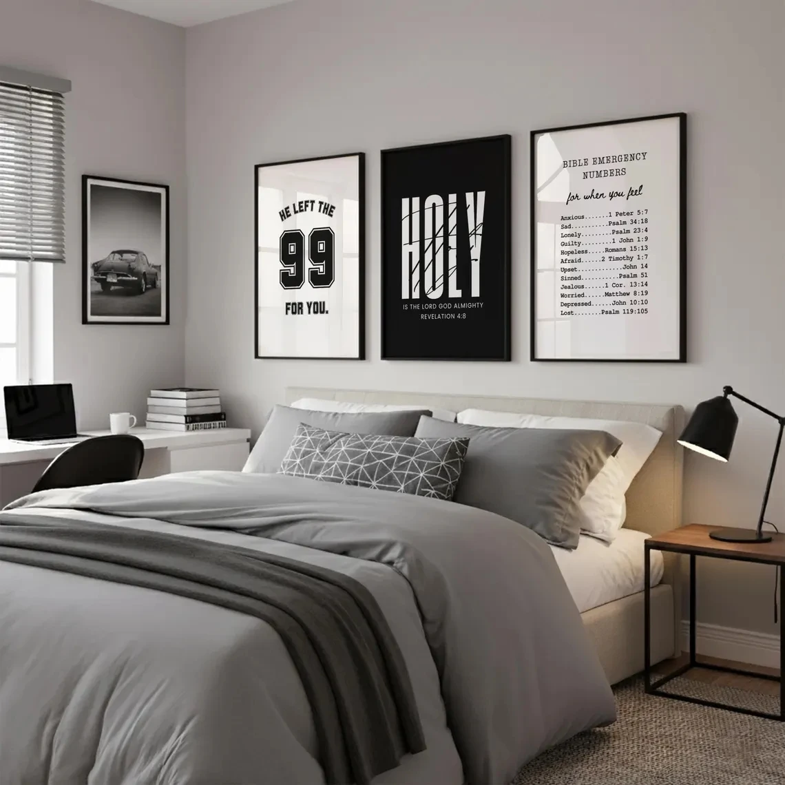 3pcs Modern Christian Teen Boy Room Black Bible Verse WhiteWall Art Print Canvas Painting Poster Picture For Bedroom  Home Decor