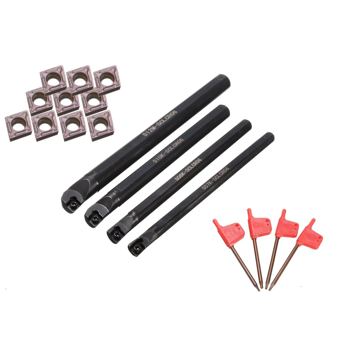 ABFA 4 Set of 7/8/10/12mm Lathe Boring Bar Turning Tool Holder 10Pcs 0602 Carbide Insert Blades for Lathe Turning Machine