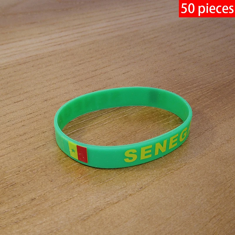 Wholesale Customized 50pcs Senegal National Flag Wristband Sport Silicone Bracelet Rubber Band Commemorative Fashion Accessory