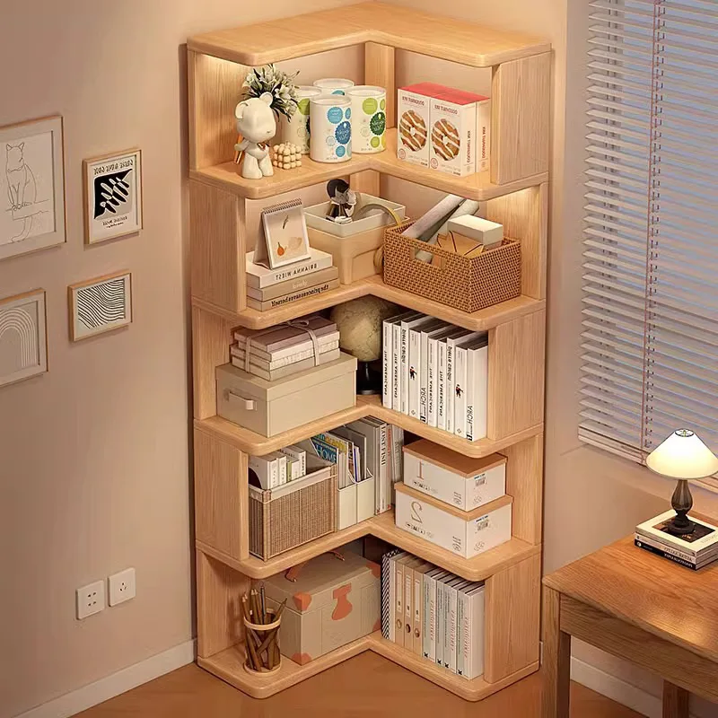 Wooden Corner Bookshelf Multi-layer Corner Cabinet Floor Rack Storage Shelf Bookshelf Storage Home Decorations