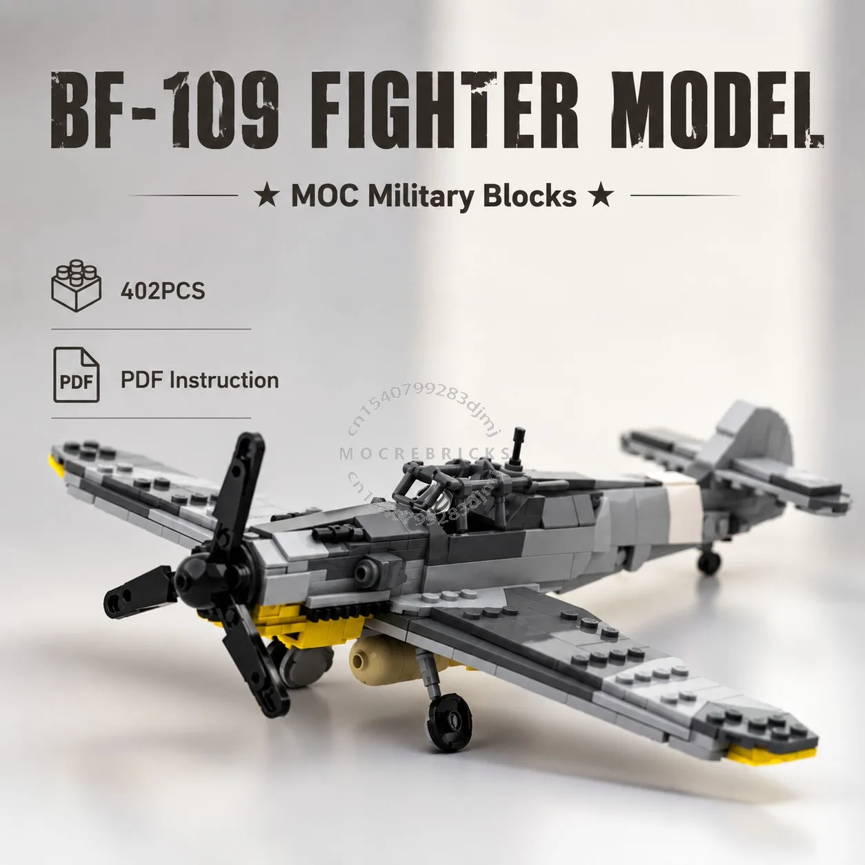 

MOC Military Bf-109 F4 Bomber Technology Bricks Classic Airforce Fighter Aircraft Model Blocks Kit Toy For Adults Collection