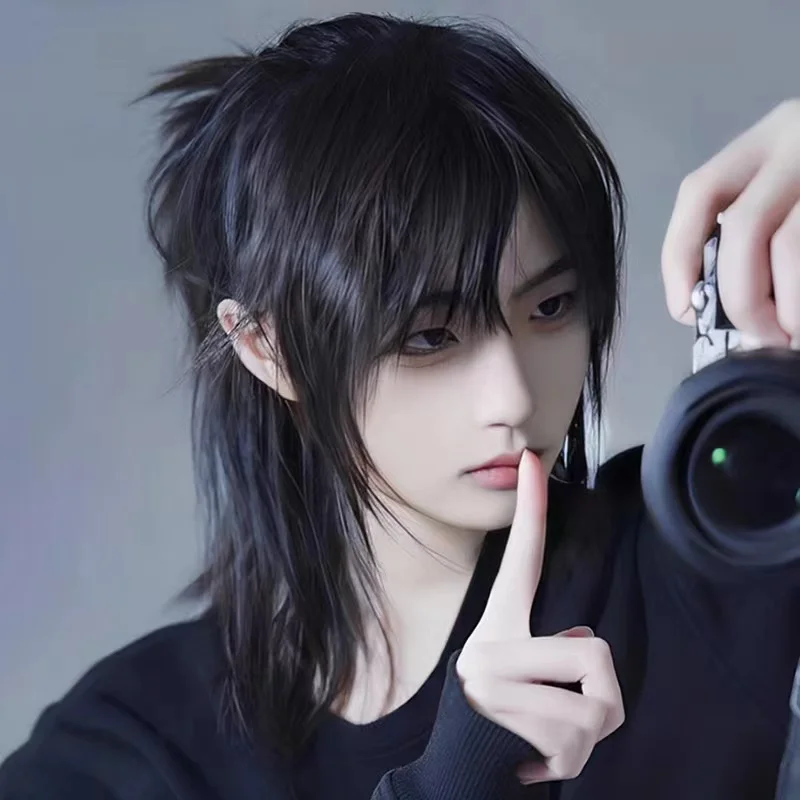 

Короткие парики-мюлеты с челкой, синтетические прямые парики в стиле аниме для мужчин, черные, серые, зеленые, для повседневной носки, вечеринок и косплея