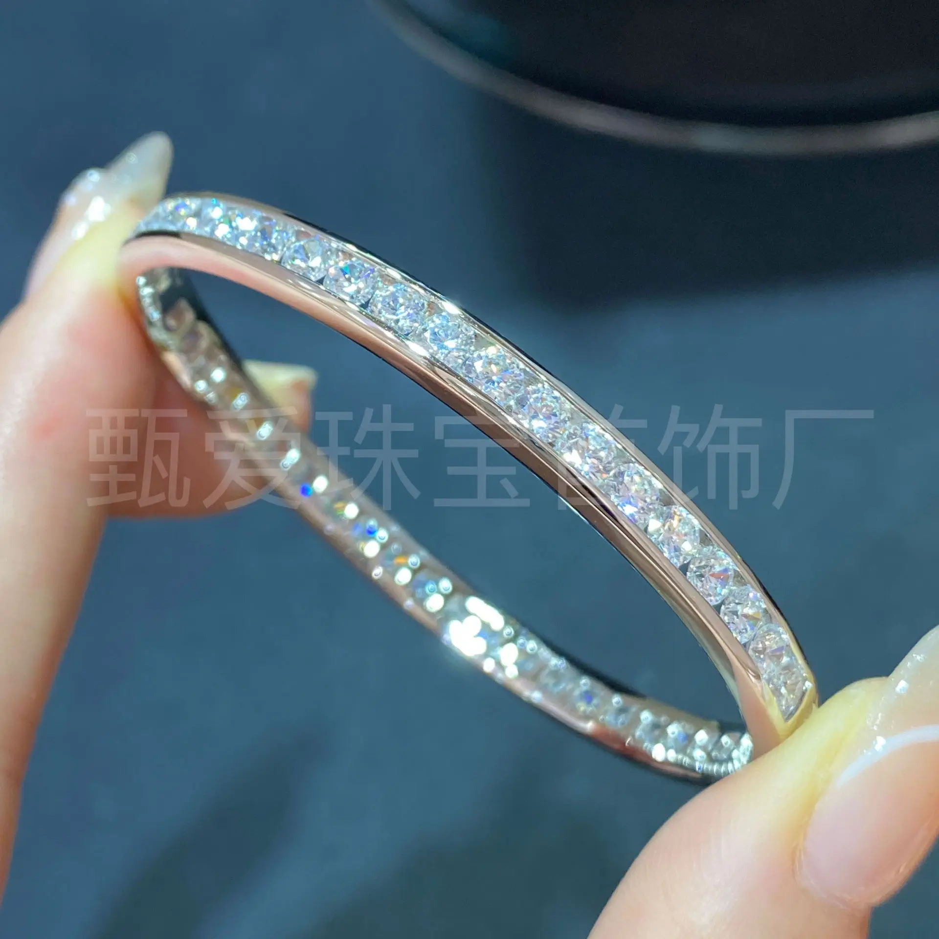 Factory Direct Sales 925 Silver Single Row Full Diamond Bracelet Women's High-end Sense Simple And Versatile High Carbon Diamond