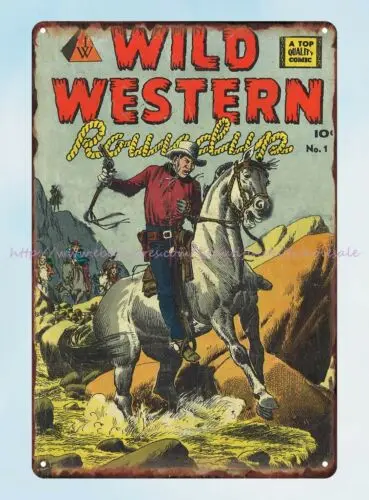 garage shop wall restaurant pub Wild Western Roundup 1950 metal tin sign