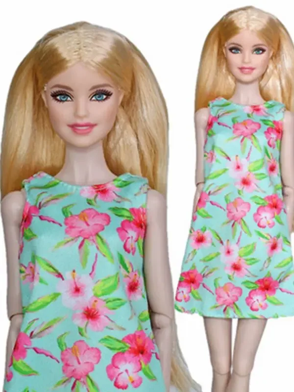 1/6 BJD Doll Clothes Green Floral Mini Dress For Barbie Clothing For Barbie Clothes Outfit Gown 11.5