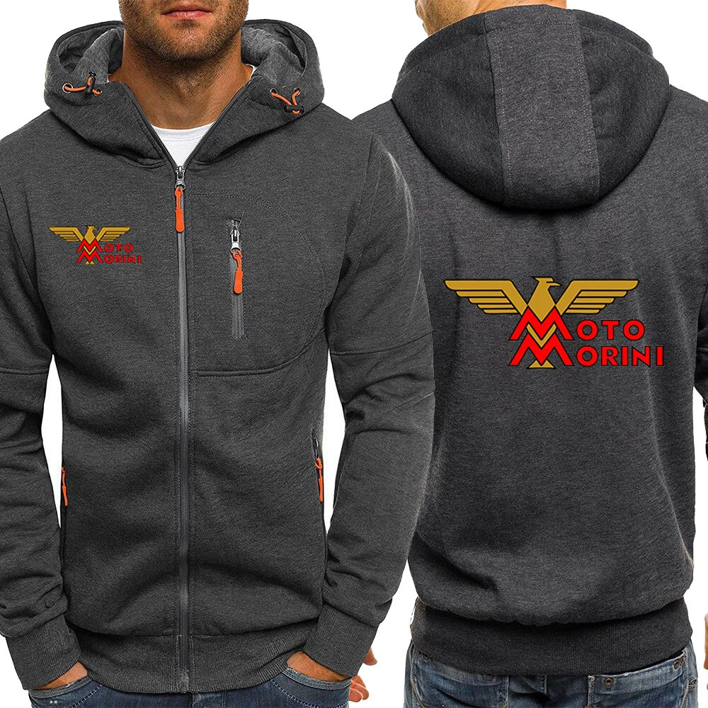 2024 Spring Autumn Men\'s Moto Morini Logo Printing Casual Zipper Solid Color Cardigan Comfortable Long Sleeve Hooded Sweatshirts
