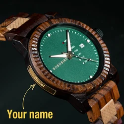 BOBO BIRD Wood Watches for Men Handmade Wooden Wristwatch Auto Date Quartz Watch Personalized Birthday Anniversary Gift