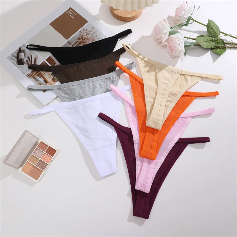 4Pcs Women\'s Cotton Thongs Sexy Thin Waist Underwear Traceless Low Waist G-string Sports T-Back Female Breathable Panties S-XL