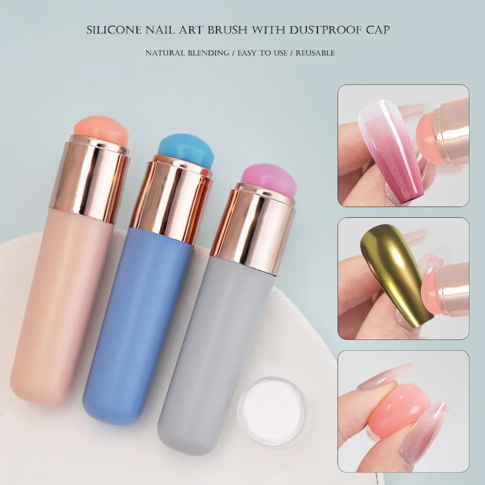 Silicone Brush for Ombre Nail Art Reusable Silicone Pen Chrome Powder Applicator Brush Gradient Painting Brushes Manicure Tools