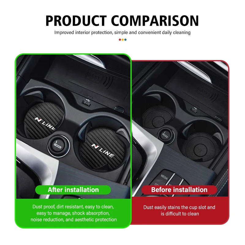 2pcs Car Coaster Water Cup Holder Anti-Slip Pads Accessories For Hyundai Sonata i30 i20 Tucson Elantra Kona N Line view 3