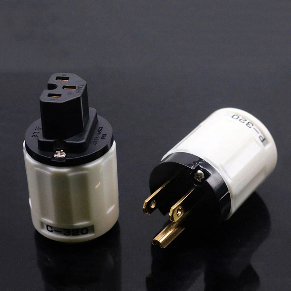 Hifi Audio P-320+C-320 Rhodium Gold Pure Copper US AC Power Plug IEC Female Connectors for DIY Power Cable