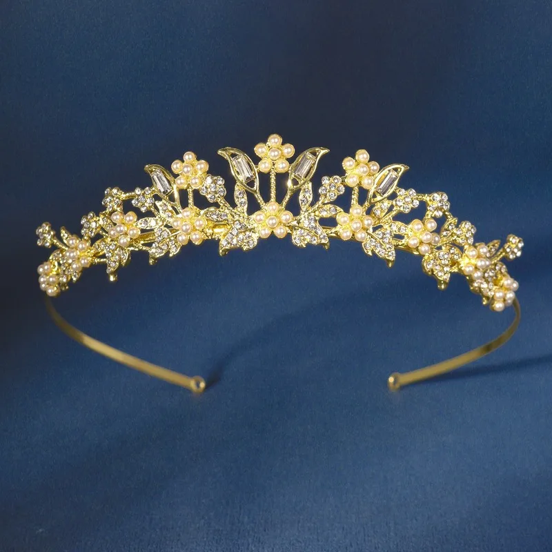 Korean New Headwear Rhinestone Pearl Crown