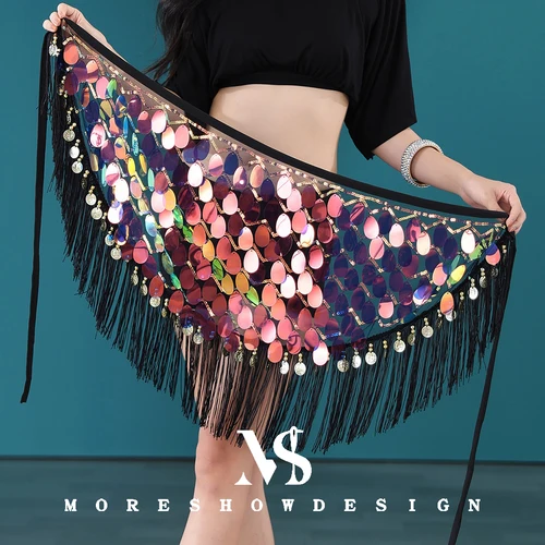 Bufanda de danza del vientre para mujer, cinturón de cadena de cintura de cadera con lentejuelas y borlas sexys, traje de actuación en escenario, accesorios de baile de danza del vientre