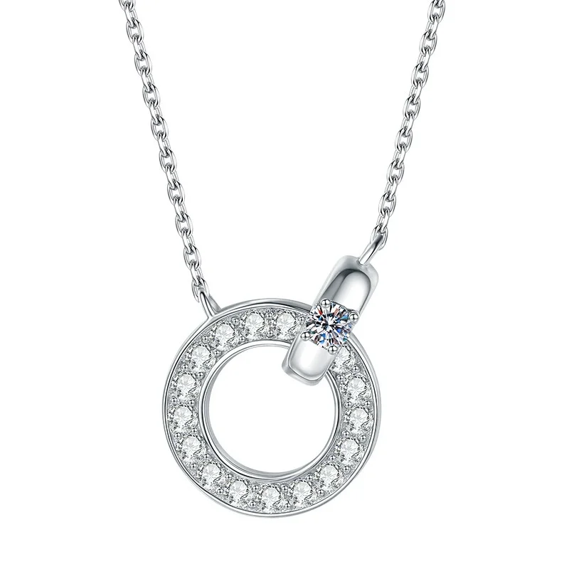 ZFSILVER Fashion Trendy s925 Silver Luxury Moissanite Love Circle Necklace For Charms Women Accessories Party Jewelry Gift XL304