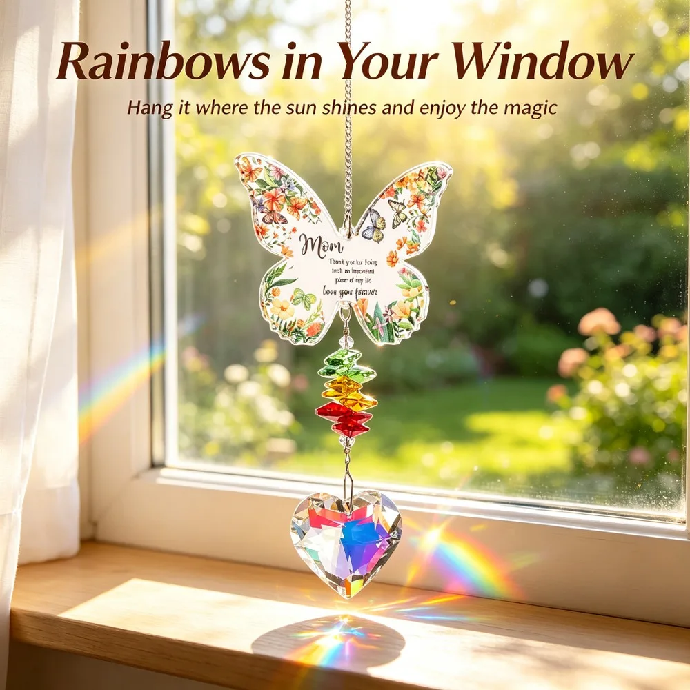 Butterfly Sun Catcher Crystal Window Hanging Acrylic Rainbow Prism Outdoor Garden Decor Wind Chime Mom Sister Lovely Homes Gifts