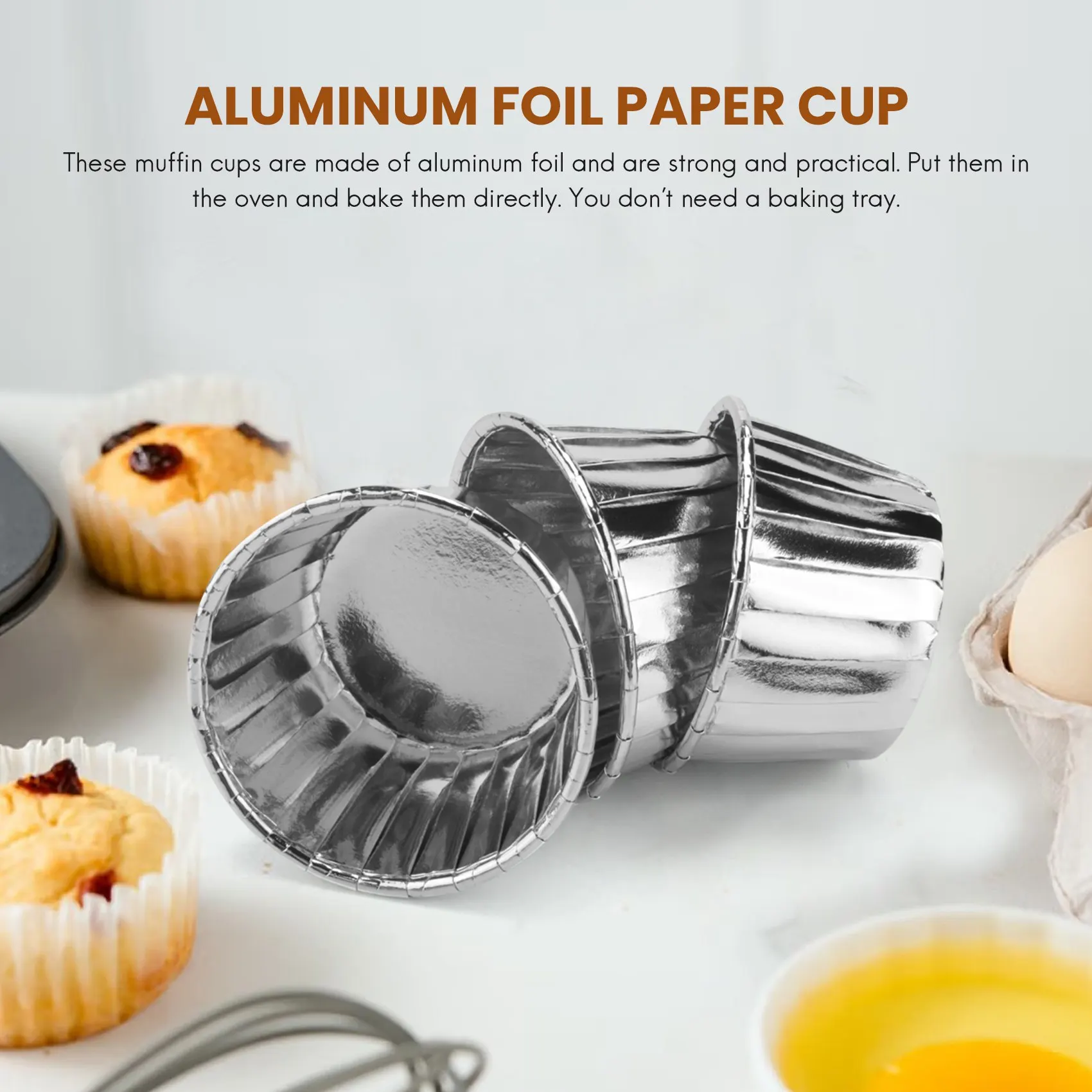 50Pcs Aluminum Foil Cupcake Cups Disposable Muffin Liners Baking Cups Aluminum Cupcake Tip Pan Ramekin Holders Little Pudding