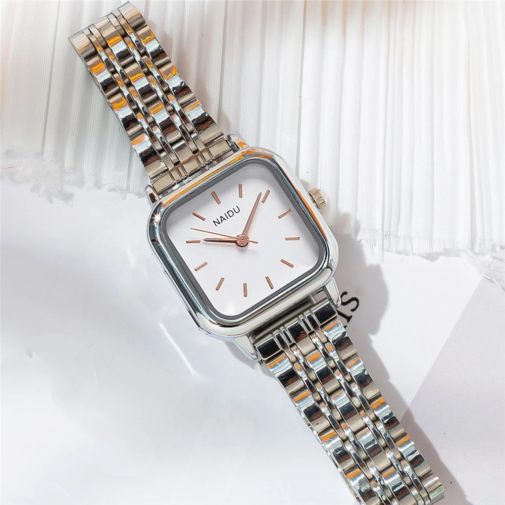 fashion simple square dial women quartz steel watch