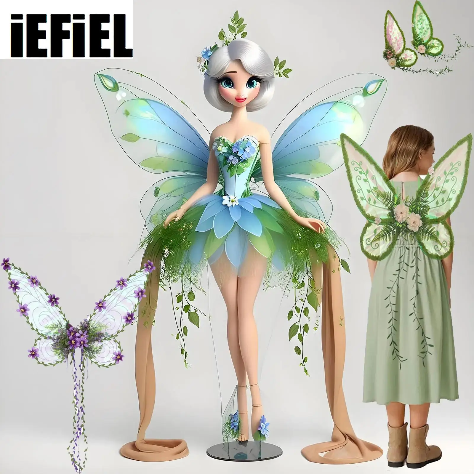 

Girls Butterfly Wings with Flower Rattan Photography Dress Up Halloween Costume Accessories Carnivals Themed Party Cosplay Prop