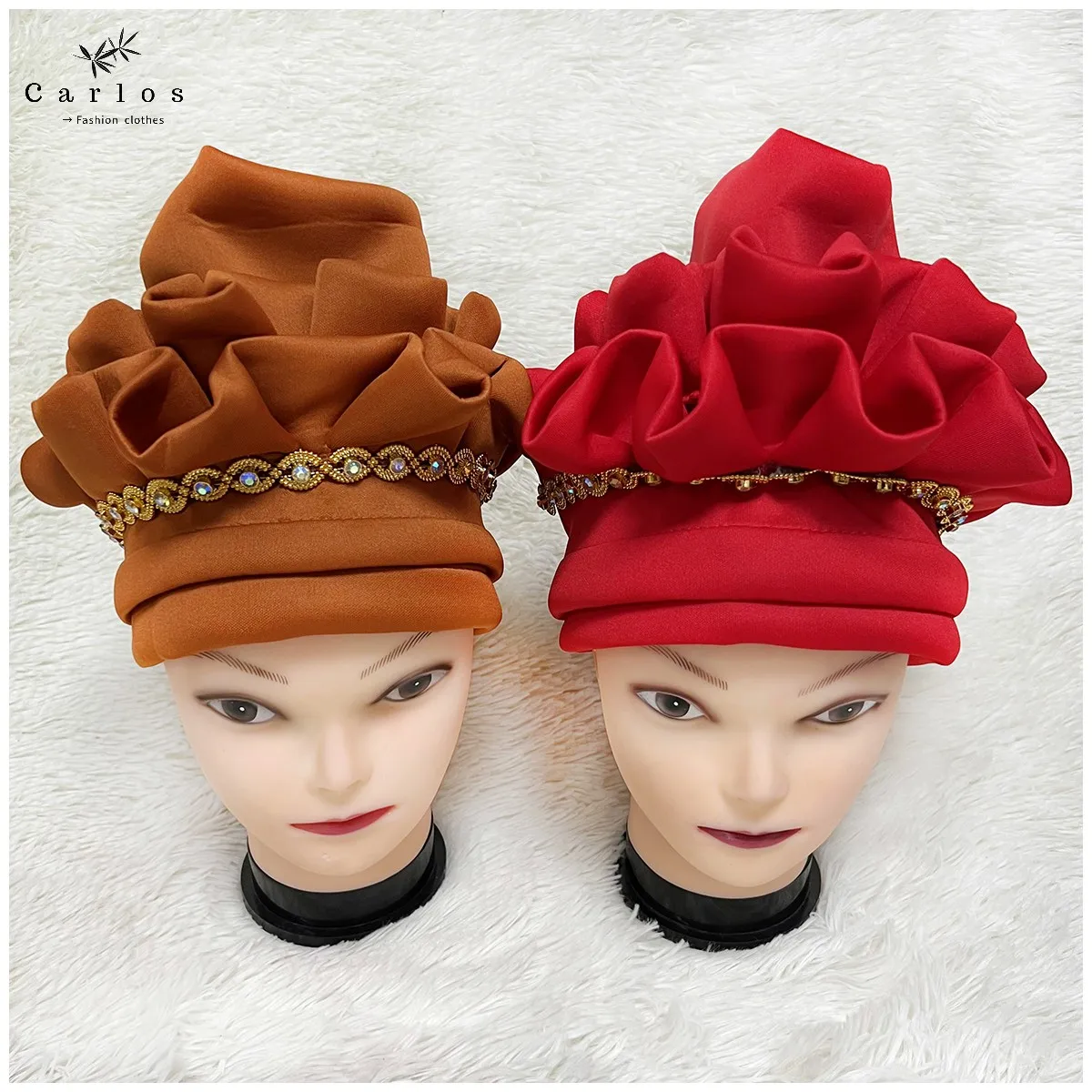 Wholesale Fashion Muslim Female Turban Hat Bonnet Gold Velvet Hot Rhinestone Solid Indian Beanie Hair Bonnets Cap For Women