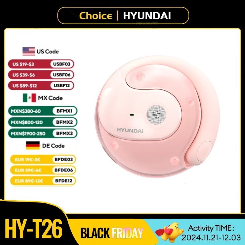 Choice HYUNDAI HY-T26 Pink Wireless Bluetooth 5.3 Headphone Smart HD Call X15 pro Earbud HIFI Sound quality Earphones For Gaming