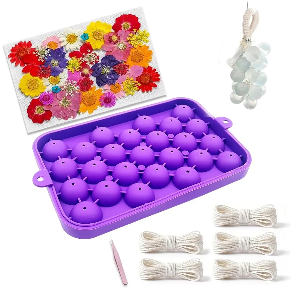 

DIY Soap Making Kit, Silicone Grape Soap Mold with Cotton Rope, Dried Flowers & Tweezers, Exquisite Mold for Handmade Grape S