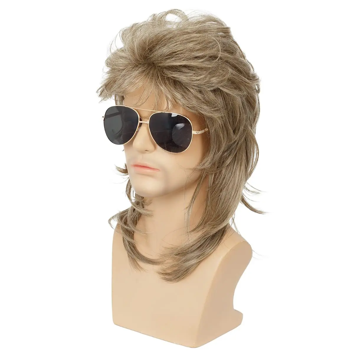 Mullet Wigs for Men Synthetic 70s 80s Costumes Mens Black Fancy Party Accessory Cosplay Hair Wig