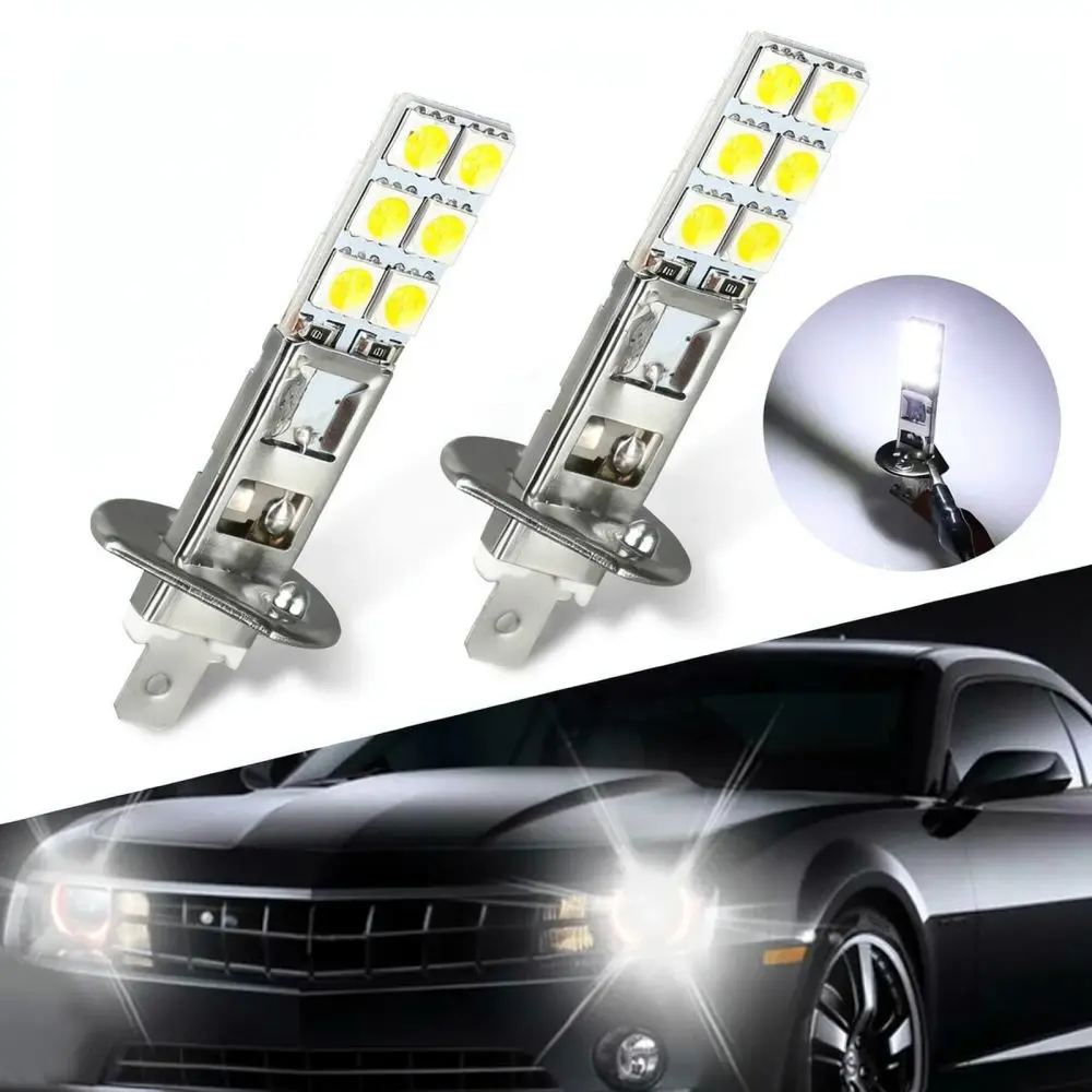 Car LED Fog Light H1 H3 Bulb 12SMD 5050 Chip White 6500K Automotive Front Driving Lamp Universal Replacement Lighting Gear