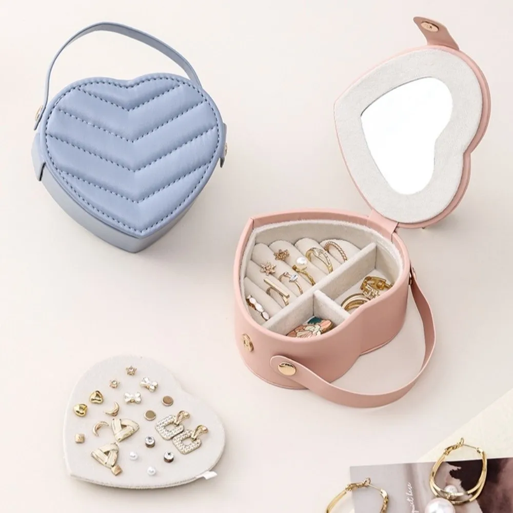 Portable Jewelry Storage Box Ring Display Heart-shaped Jewelry Organizer Compact Storage Box Valentine Gift Packaging Box Travel