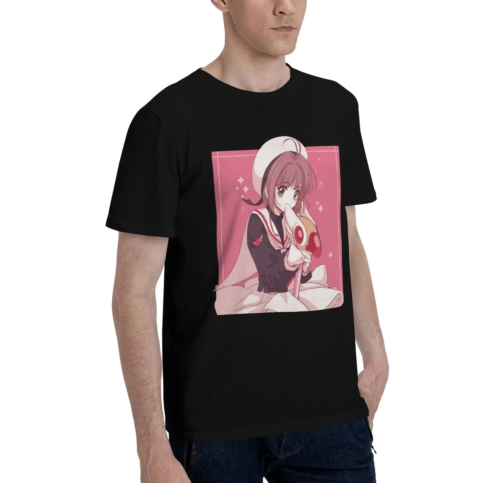 Sakura Kinomoto The Cute Cardcaptor  Graphic Funny 100% Cotton T-Shirt Bandai Cardcaptor Sakura Tops Tees For Men