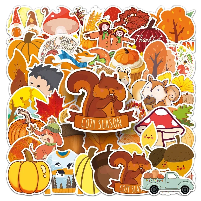 50pcs Autumn Fresh Graffiti Personalized Cartoon Squirrel Animal Waterproof DIY Stickers for Skateboard & Luggage