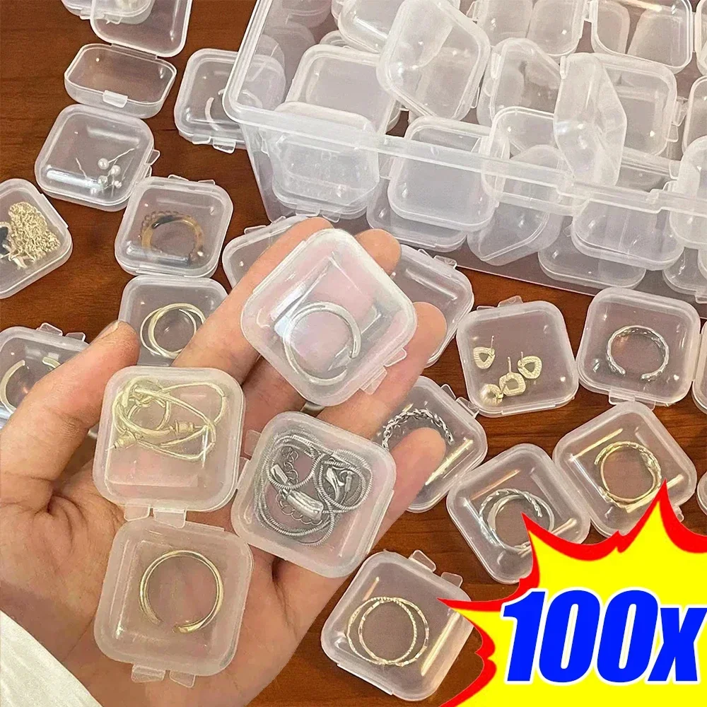 100/1PCS Mini Square Storage Box Portable Travel Essentials Box Plastic Transparent Pill Jewelry Earplug Earring Protection Box