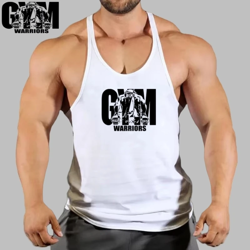 Мужская хлопковая спортивная майка без рукавов Warriors с графическим рисунком — дышащий жилет с Y-образной спинкой для бодибилдинга, фитнеса и тренировок
