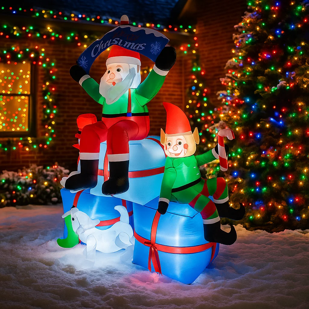 6.8FT Inflatable Toy Christmas Decorations Inflatable Santa Claus Snowman Elf Dog Gift Boxes  Home Yard  Ornaments LED Lights
