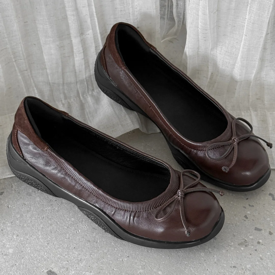 

Женские балетки без шнуровки из овчины с круглым носком и милым бантом, высококачественные мягкие удобные повседневные женские эспадрильи, распродажа