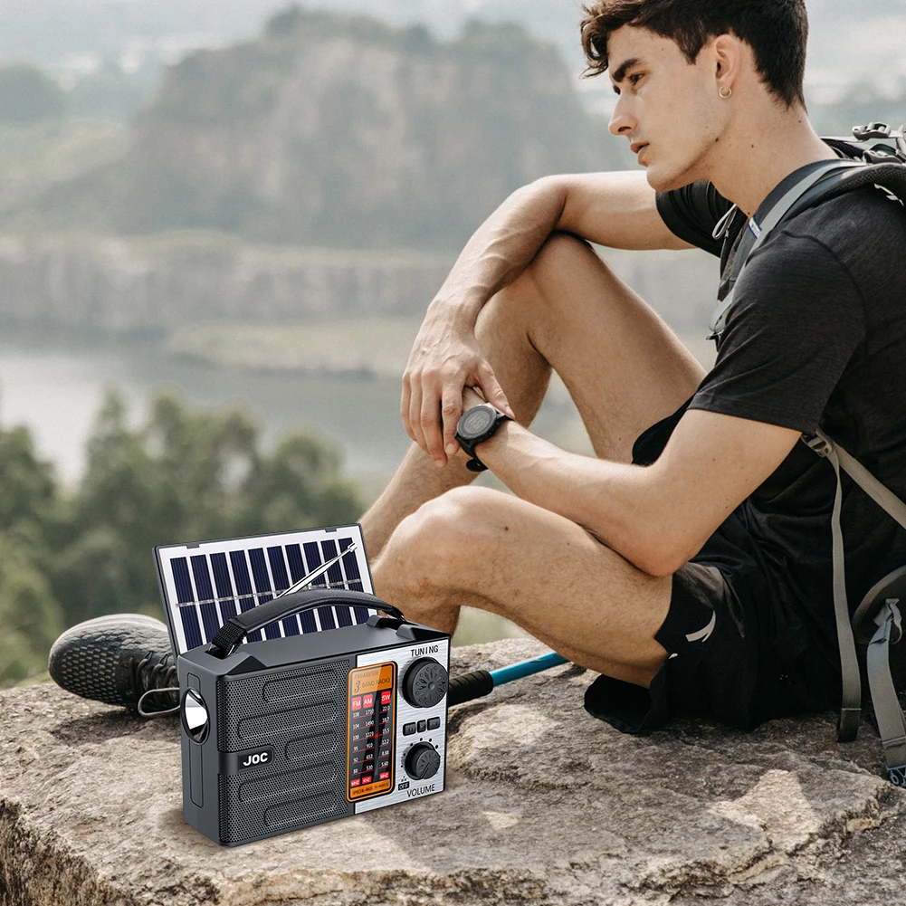 Radio solaire avec lampe de poche LED et haut-parleur BT, radio pleine bande, radio d'urgence pour le camping en plein air et les urgences