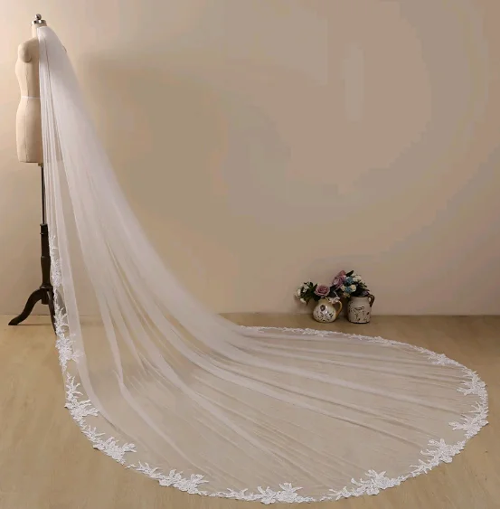 Cathedral veil, single layer bridal veil, white or ivory veil, customized veil, floor veil, full circle veil