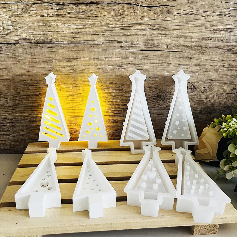 New Resin Mould Silicone Night Light Christmas Tree Candlestick Casting Warm Light Christmas Tree Cement Mold Halloween Supplies