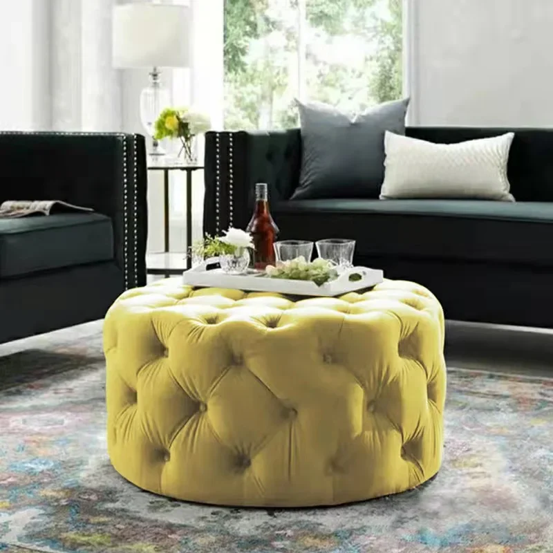 

60cm Nordic Velvet Stool Round Pouf Ottoman Vintage Makeup Stool Living Room Footrest Soft Bedroom Bench Shoe Changing Stool