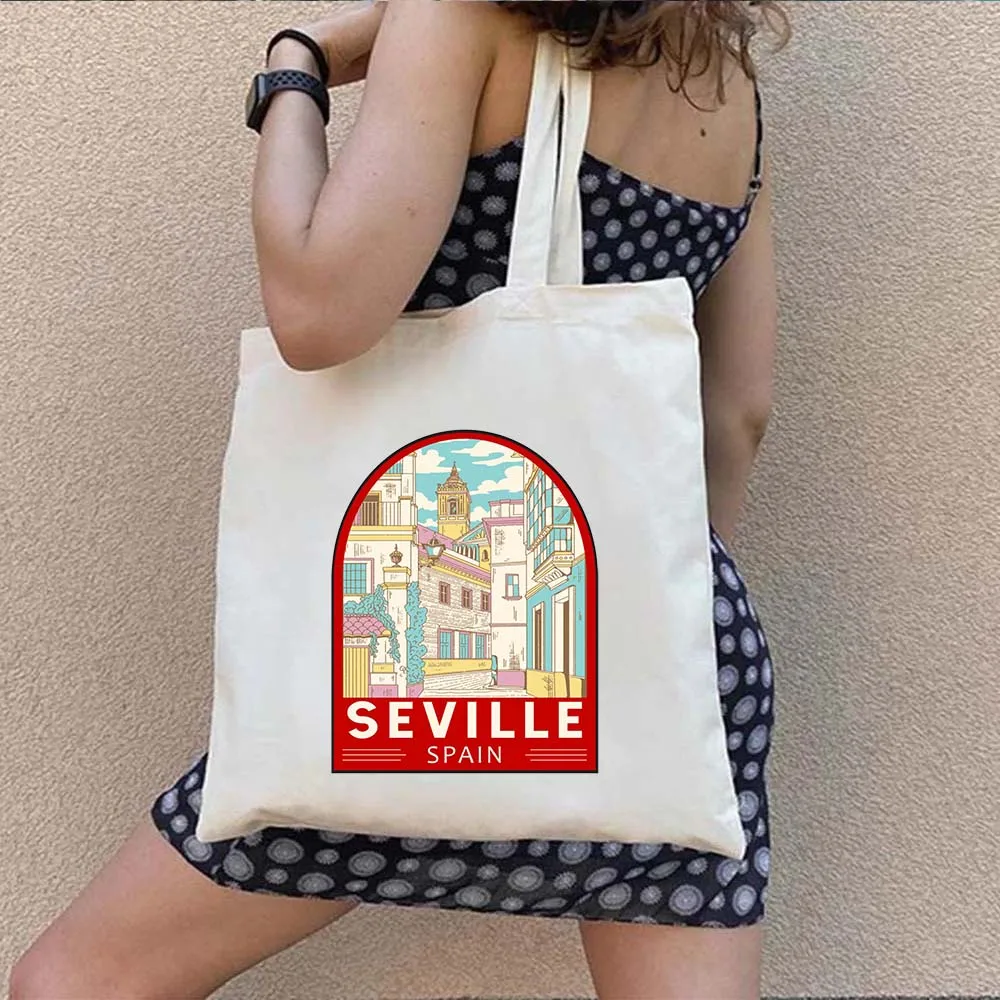 Bangkok Dubrovnik Lisbona Siviglia Mallorca Milano Borsa tote in tela di cotone shopper carina Pamukkale Seoul Vienna Borse con emblema retrò