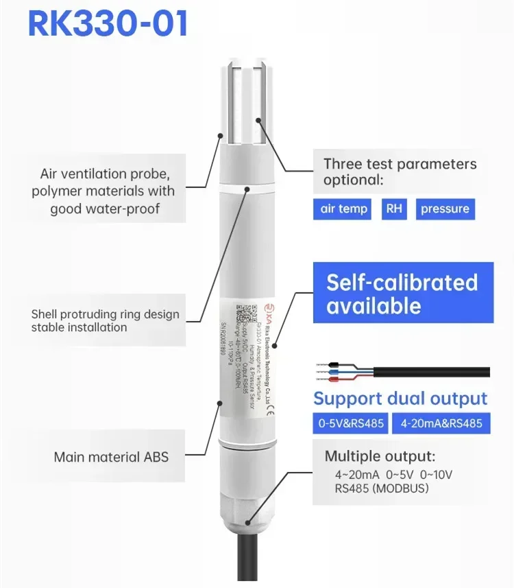 RIKA RK330-01 Room Smart Analog Digital Temperature Temp and Relative Humidity Sensor Probe Transmitter 24V