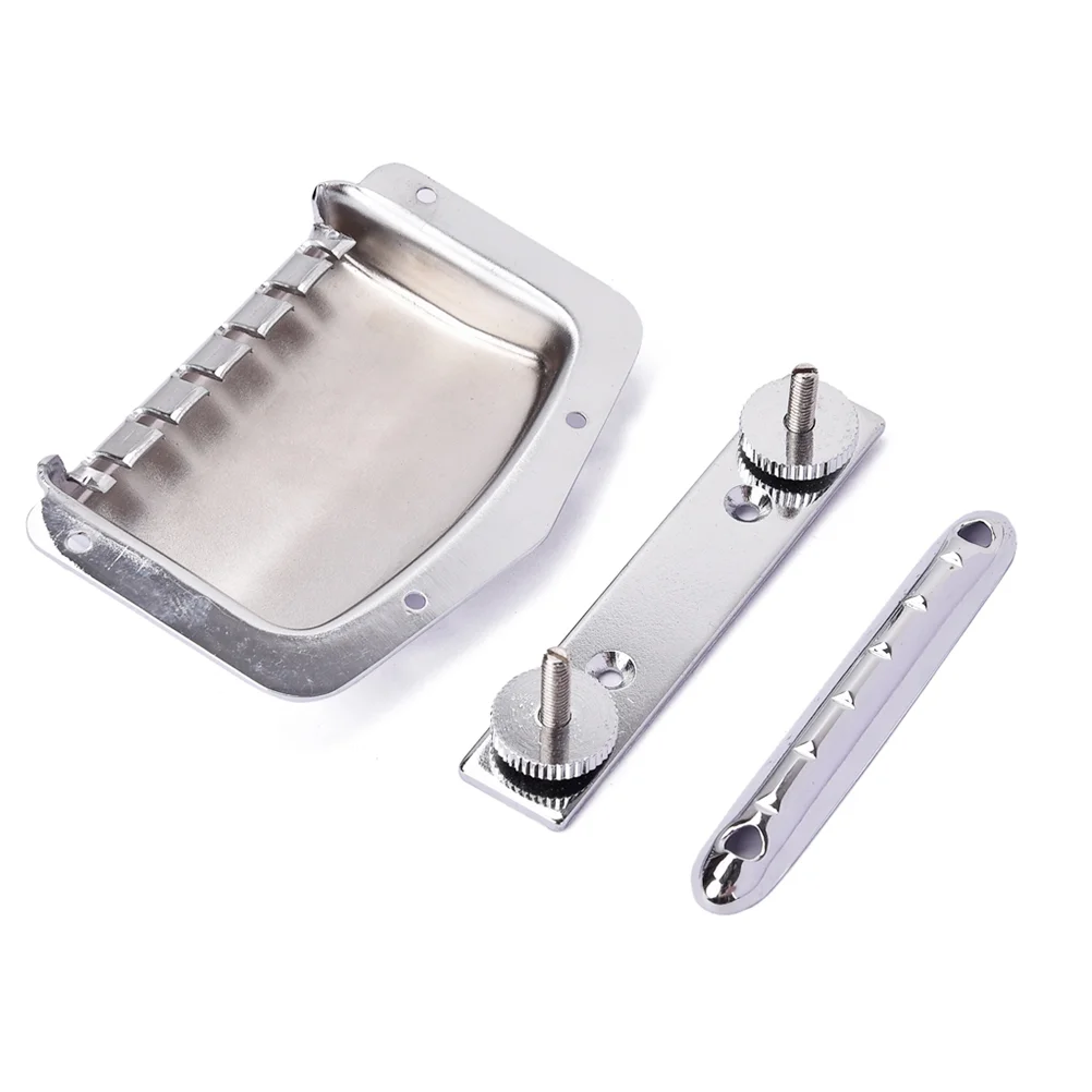 Wraparound Bridge Tailpiece Tail Set with Bridge Cover for Electric Guitar Replacement Parts (Silver)