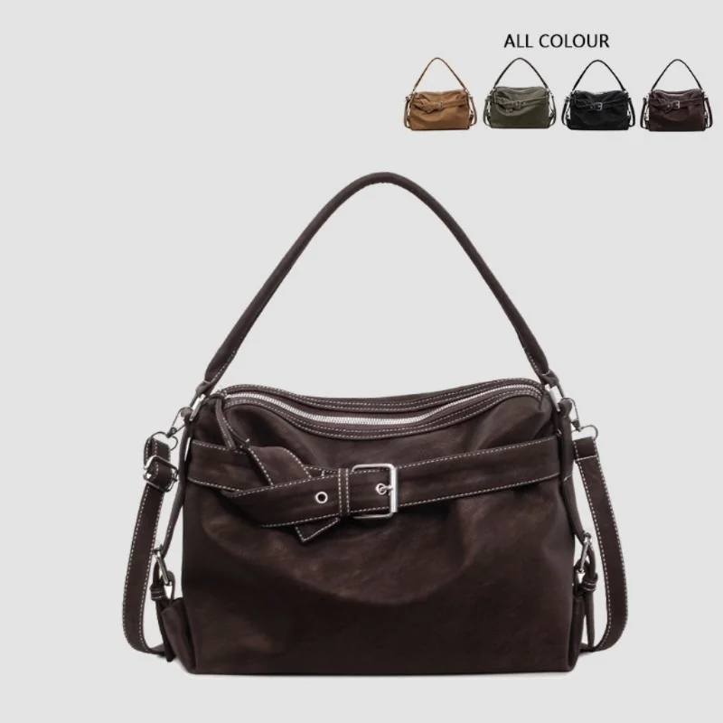 

Winter Suede Tote Bag For Women Fashion Maillard Style Large Capacity Shoulder Bag Adjustable Shoulder Strap Buckle Underarm Bag