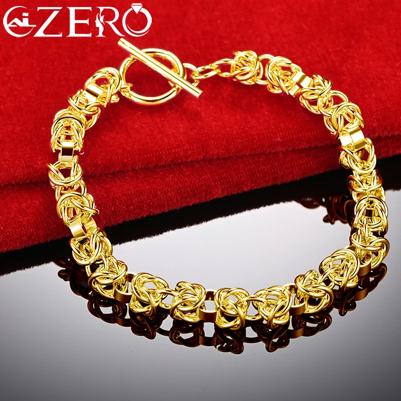 ALIZERO 24K Gold Bracelets 925 Sterling Silver Faucet Chain OT Buckle Bracelet For Woman Man Fashion Wedding Party Jewelry Gift