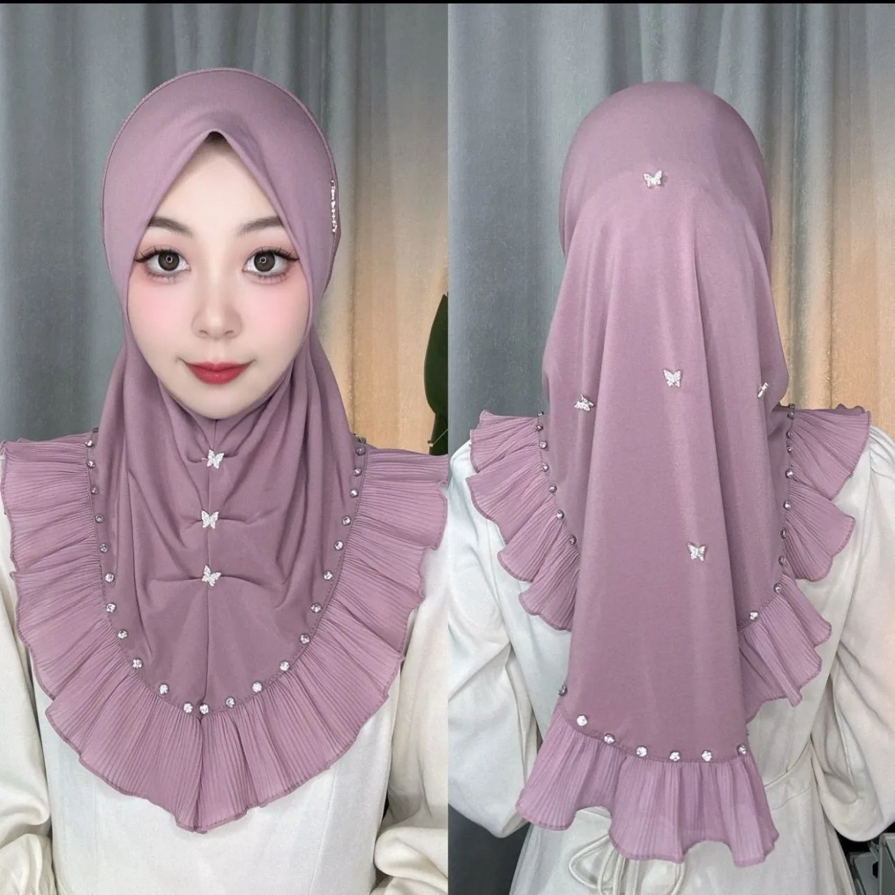 2026 Muslim Hijabs for Women African Ethnic Style Beading Hiking Working White Head Wrap Soft Fabric Party Girl's Scarf Fashion