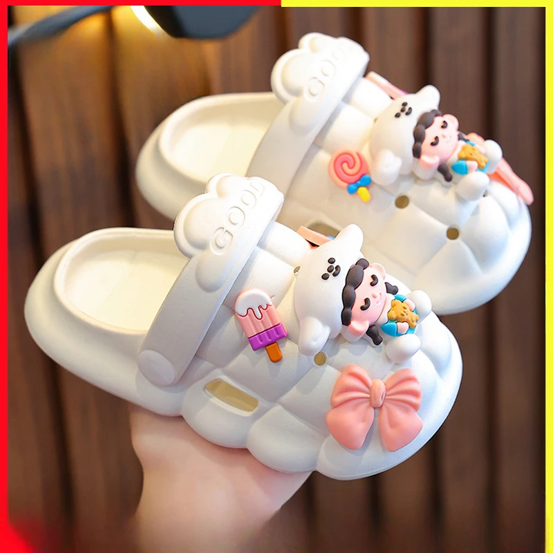 Kid Summer Slippers Boy Girl Shoes Cute Cartoon Anime Baotou Type Hole Sandals Slippers Child Breathable Non-slip Beach Slippers