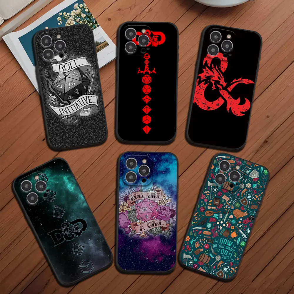 Game D-Dungeons D-Dragons D-DND Phone Case for iPhone 12 11 13 14 15 16 Max Pro Plus Black Soft Silicone shell