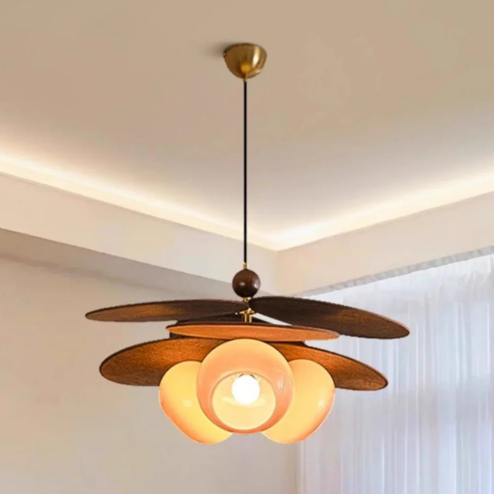 3 Head Pendant Light With Wooden Beads Raffia Lampshade Ceiling Chandelier Retro Restaurant Large Hanging Light Indoor Light