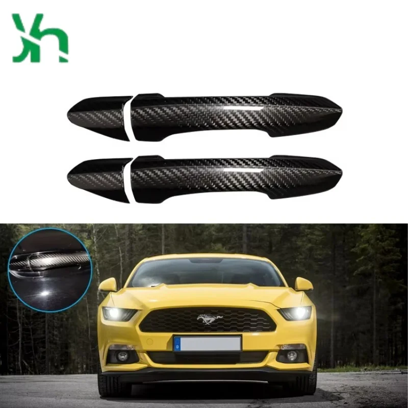 ل 2015 + فورد موستانج ألياف الكربون غطاء مقبض الباب الخارجي ملحقات الأداء